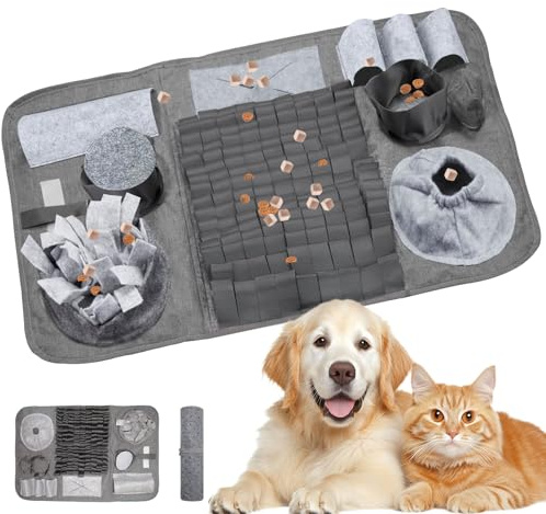 VKFOFEG Alfombra olfativa para perros, 66 x 42 cm 【10 escondites】 Lavable y plegable, alfombrilla olfativa para perros, juegos interactivos para perros, antideslizante, activación mental perro