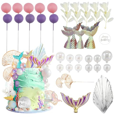 BRITIVIVE Meerjungfrau Tortendeko 36 Stück Meerjungfrau Kuchen Deko Tortendeko Kindergeburtstag für Geburtstag Party Kinder Mädchen Baby Shower