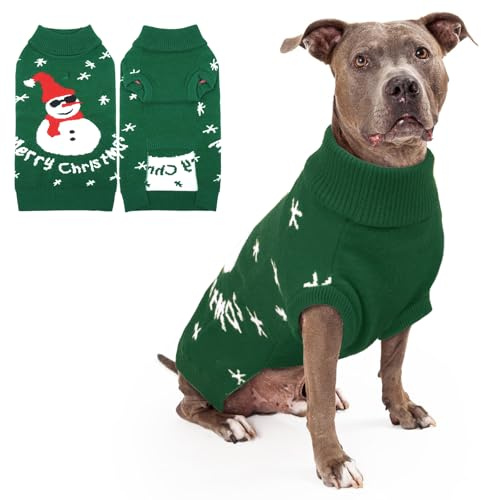Hjumarayan Hundepullover Weihnachten - Warmer Winter Weihnachtspullover, Dicken Pullover Hund Grosse, Weihnachtspulli mit Geschirr Öffnung für Hündin Golden Retriever, Grün XXL