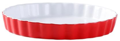 TAMUME Plato hondo de porcelana para hornear y bandeja para pizza, molde redondo de cerámica para tartas y bandeja acanalada para hornear pasteles (20 cm, rojo)