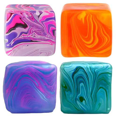 Fidget Toys, 4 Stück Würfel Stressball Kinder, Anti Stress Spielzeug für Kinder und Erwachsene, Sensorik Squishy Stressball für Büro, Schule, unterwegs oder zu Hause 3 cm