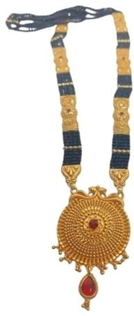 TreegoArt Fashion Uttarakhand, collana tradizionale con perline nere Mangalsutra con ciondolo color oro, catena lunga per – Confezione da 1