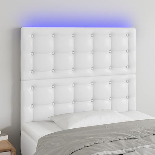 Frdhee Wandkissen Bett Rückwand,LED Kopfteil Weiß 80x5x118/128 cm Kunstleder,Bettzubehör für Schlafzimmer Wohnzimmer Bett