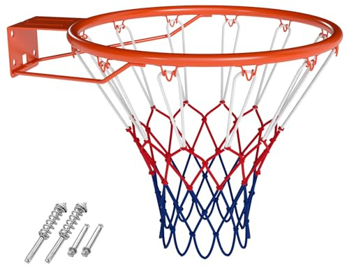 COSTWAY Anneau de Basket-Ball 45 cm, Panier de Basket Mural Robuste avec Doubles Ressorts & Filet Multicolore, Universel, Professionnel pour Intérieur& Extérieur Mur Porte Panneau Arrière (Orange)