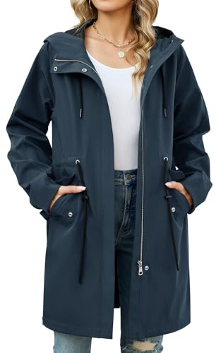 HEEKPEK Veste Femme mi Saison Longue Léger Parka Coupe Vent D'extérieur Décontracté Blouson Veste de Printemps Fin Manteau à Capuche Zippé pour Printemps Eté et Automne