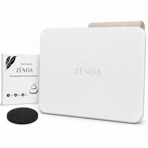 Zénoa Tapis de Bain Diatomite Rigide 60 x 39 cm, Ultra Absorbant, Séchage Rapide, Antidérapant, Anti Odeur, Blanc Gris