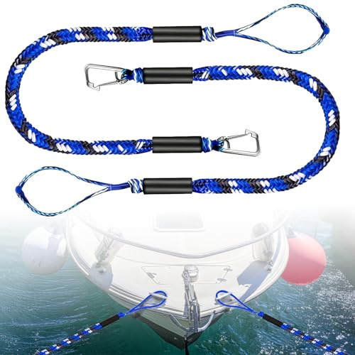 2 stycken bungee dock line, förtöjningsrep för båtar dock fenderlina, förtöjningsrep med krok, bungee line med karbinhake i rostfritt stål, båttillbehör för båtar, kajak, jetski, pontoon, kanot