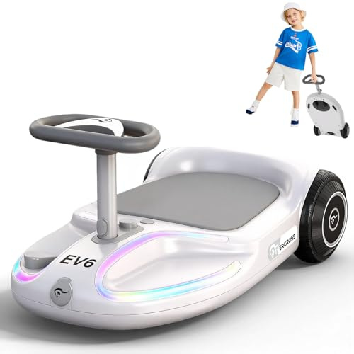EVERCROSS EV6 Macchina Elettrica per Bambini, 4-in-1 Ricaricabile Auto Elettrica, 3 Velocità, Motore Brushless 90W, Anti-Ribaltamento, Luci LED & Bluetooth, Monopattino Pieghevole con Sterzo 360°