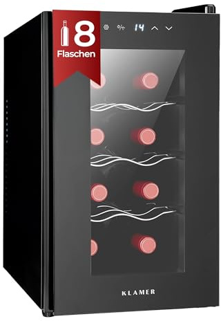 KLAMER Weinkühlschrank 8 Flaschen, 21 L, 5-18 °C, vibrationsarm, 35 dB