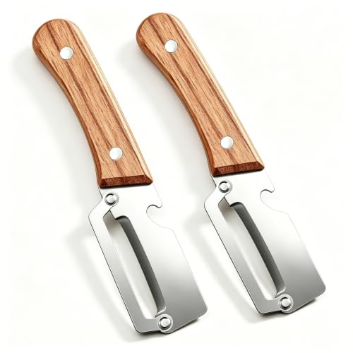 VELAJA Pelador De Verduras Mango De Madera, 2-En-1 Pelador Multifuncional Con Abrebotellas De Acero Inoxidable Para Patatas, Zanahorias, Pepinos, Manzanas, Frutas Y Verduras (Juego De 2)