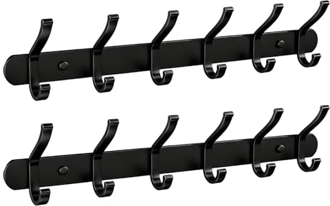 LINISITING 2Pcs Coat Hooks Wall Mounted, Double Coat Rack Wall Mounted, Coats Hooks for Door Heavy-Duty Anti-Rust for Entryway Bedroom Bathroom Kitchen Home Storage Organisation