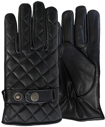 German Wear Herren Lederhandschuhe Lammnappa Handschuhe echtleder Steppmuster schwarz, Size:8=M