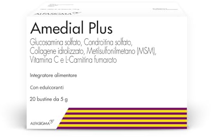 Amedial Plus, Integratore Alimentare per il Benessere delle Ossa e delle Cartilagini, 20 Bustine da 5mg da Sciogliere in Acqua