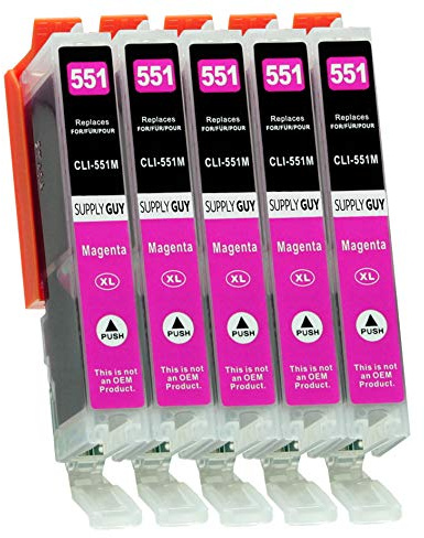 Supply Guy 5 Druckerpatronen mit Chip kompatibel mit Canon CLI-551 Magenta für IP7250 IP8750 IX6850 MG5450 MG5550 MG5650 MG5655 MG6350 MG6450 MG6650 MG7150 MG7550 MX725 MX925