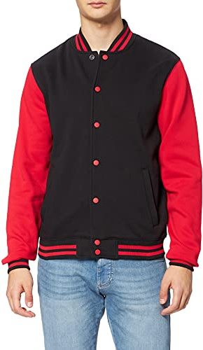 Build Your Brand Herren Sweat College Jacket Jacke, per Pack Mehrfarbig (blk/red 00044), XX-Large (Herstellergröße: XX-Large)