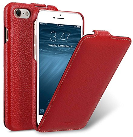 MELCKO Tasche passend für Apple iPhone SE 2022 5G, iPhone SE 2020, iPhone 8, iPhone 7, 4.7 Zoll, Case mit beschichtetem Leder, Schutz-Hülle aufklappbar, Flip-Case, Ultra-Slim Cover, Etui, Rot