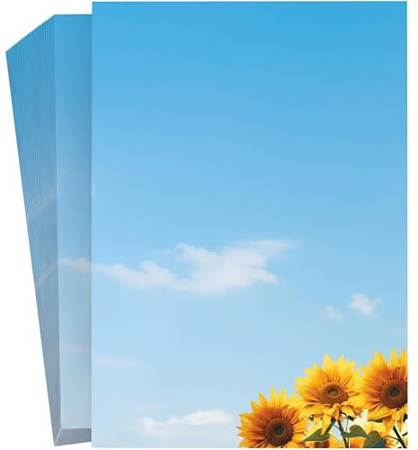 Briefpapier „Sonnenblumen“ 100 Blatt DIN A4 – florales Sonnenblumen Design – Motivpapier für stilvolle private & geschäftliche Briefe