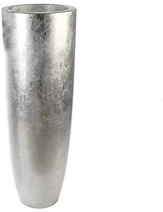 Casablanca großer Pflanztopf XL rund aus Fiberglas - wasserdicht ohne Abflussöffnung - Pflanzkübel XXL für den Innenbereich - Deko Wohnzimmer - mit Pflanzeinsatz Topf - Farbe: Silber Höhe 92 cm
