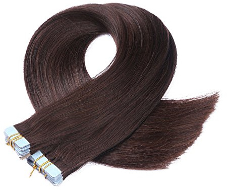 Tape In - On Hair Extensions - # 2 - DUNKELBRAUN - 50cm - 50 Tressen je 4cm Breit / 2,5g - 100% Remy Echthaar Haarverlängerung/Extention mit Klebeband Tressen by NOVON Hair Extentions