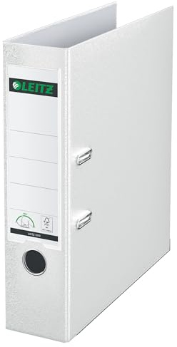 Leitz Qualitäts-Ordner 180° Plastik, das Original, DIN A4 Aktenordner 8 cm breit, 90% Recycling-Karton, 30% Pre-Consumer Recycling-Kunststoff, Mit 180° Mechanik, 600 Blatt Kapazität, Weiß, 10105001