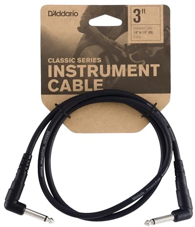 D’Addario Accessories Classic Series Guitar Patch Cables - Guitar Pedal Cable with ¼ Inch Ends - Durable & Reliable - Instrument Cable for Pedalboards - Right Angle - 3 feet | D'Addario patch cables deliver clean signal, compact pedalboard routing, durable connectors and stage-ready performance.