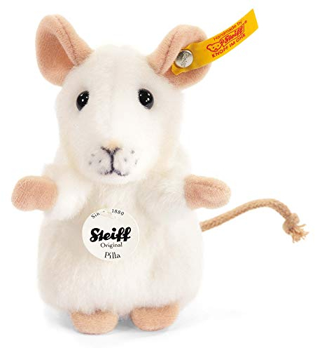 Steiff 056215 10 Weiss aufwartend Tier Pilla Maus, 10 cm, Weiß