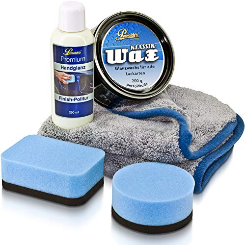 Petzoldt's Premium TIEFENGLANZ SET, Wachs + Klassiker-Politur + Microfasertuch + Schwamm