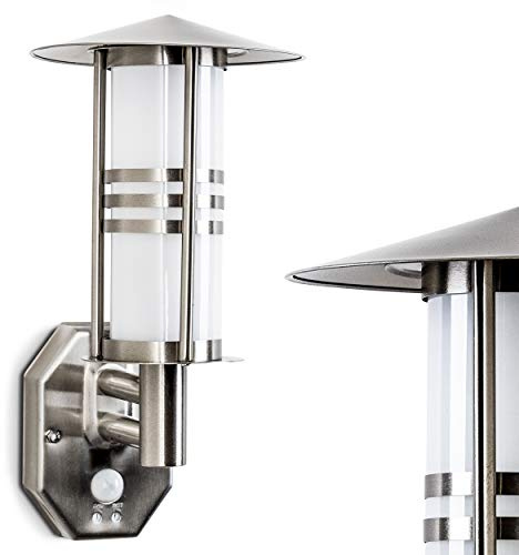 HOFSTEIN Außenwandleuchte Forli, Außenwandlampe mit Bewegungsmelder aus Metall/Milchglas in Edelstahl/Weiß, Wandleuchte außen Up im modernen Design, E27, IP44, Hof, Eingangsbereich, Terrasse, Haustür