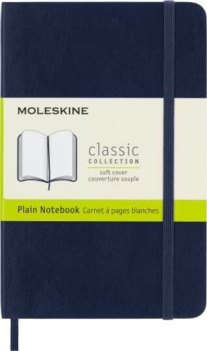 Moleskine Klassisk vanlig pappersanteckningsbok, mjukt omslag och elastisk stängningsjournal, färg safirblå, medium 9 x 14 cm, 208 sidor