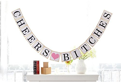 24 cm 2,4 m Cheers Bitches Wimpelkette, Girlanden, Papier PENNANTS Hen Party Hochzeit Geburtstag Dekoration Foto Prop