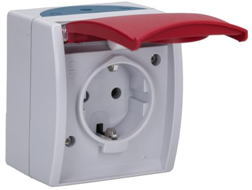 Busch-Jaeger 20 EW/DVN-53 SCHUKO Steckdose mit rotem Klappdeckel Grau ocean (IP 44) 2CKA002083A0825
