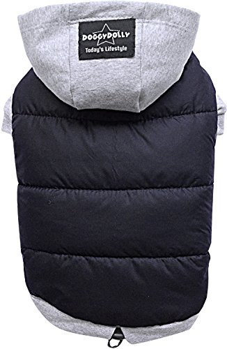 Doggy Dolly W109 Hundejacke Wasserabweisend mit Kapuze, schwarz/grau, Wintermantel/Winterjacke, Größe : XS