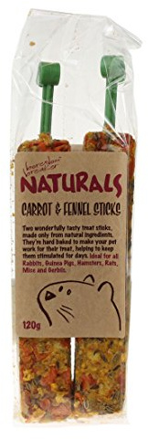 Rosewood Naturals Carrot & Fennel Sticks 140g – Healthy Small Animal Treats for Rabbits, Guinea Pigs, Hamsters, Rats, Mice & Gerbils – Pack of 2 Natural Crunchy Snack Sticks