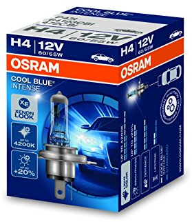 Osram COOL BLUE INTENSE H4, Halogen-Scheinwerferlampe, 64193CBI, 12V PKW, 1er Faltschachtel (1 Stück)