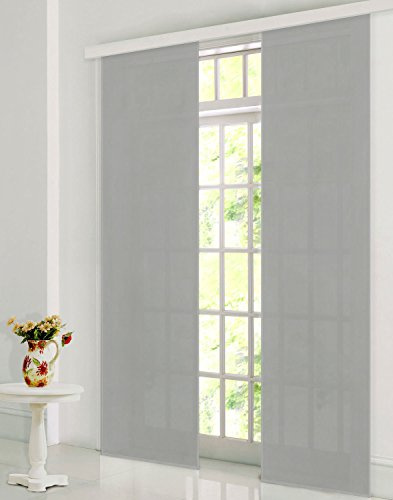 Gardinenbox Flächenvorhang, Schiebegardine Blickdicht matt, 1 Stück 245x60, Grau, aus Micro Satin (Mikrofaser Gewebe), mit Paneelwagen und Beschwerungsstange -085600-, 085600