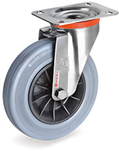 Roulette INOX pivotante diamètre 80 mm roue caoutchouc gris - 50 Kg