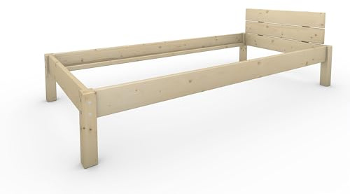 TUGA - Holztech Naturprodukt MASSIVHOLZBETT DAYBETT MASSIV Holz Bett HOLZBETT FSC 300Kg unbehandelt EXTRA HÖHE 58cm (100x220 Höhe 38 cm)