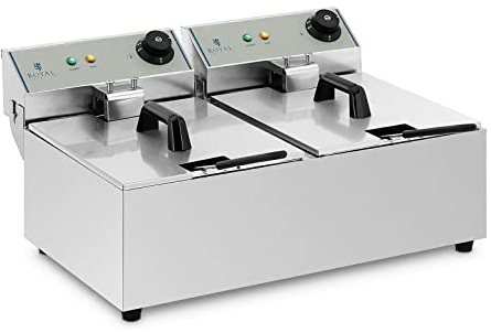 Royal Catering Double Friteuse Electrique 2 x 10 L, 2 x 2500 W, 230 V, 2 témoins lumineux Professionnelle Commerciale