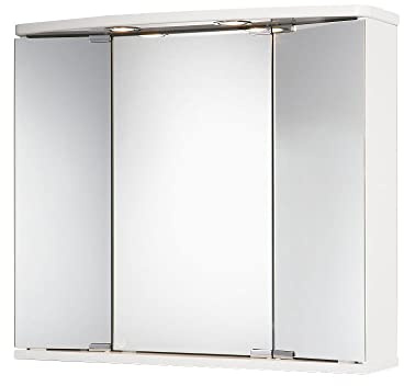 Jokey Funa Badezimmer Spiegelschrank mit LED Beleuchtung, Bad Spiegelschrank aus MDF/Holz, inkl. Steckdose | Weiß 68 cm