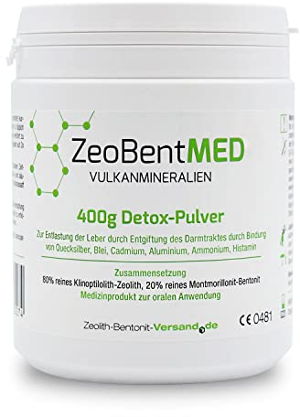 ZeoBent MED Detox-Pulver 400g, Zeolith-Bentonit, Medizinprodukt, Apothekenqualität, Vergleichssieger, Darmreinigung, Entgiftung von Schwermetallen, Entgiftungskur, Vulkanmineralien, Heilerde