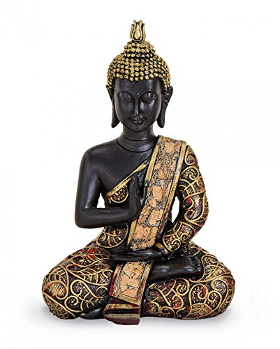 TEMPELWELT® Figurine décorative Bouddha Amoghasiddhi Assis 15 cm - Polystone Noir Or Rouge – Dhyani Statue de Bouddha thaïlandais Asie Thai