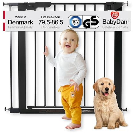 BabyDan Premier Türschutzgitter / Treppenschutzgitter zum Klemmen, 79,6 - 86,5 cm - hergestellt in Dänemark + TÜV/GS geprüft, Farbe: Schwarz