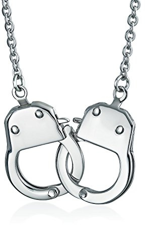 Bling Jewelry Unisex Punk Rocker Biker Schmuck Großes Handschellen Statement Halskette Edelstahl Anhänger Für Männer Frauen 22 Zoll