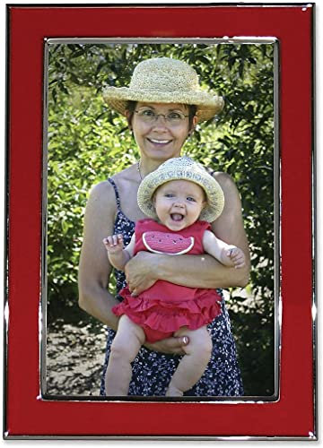 Lawrence Frames Silver Plated Metal with Red Enamel Picture Frame, Red, 5x7