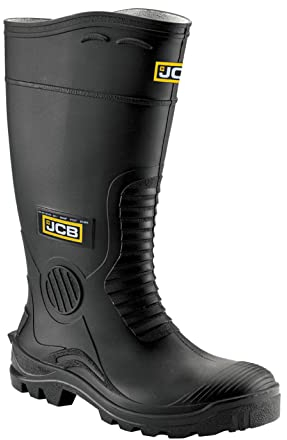 JCB - Wellington Boots Mens - Steel Toe Cap Boots - Black Shoes - Waterproof Shoes Men - Boots for Men - Wide Fit - Size 10UK, 44EU