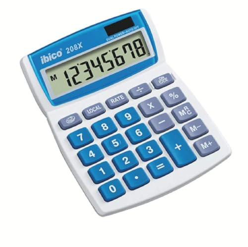 Ibico, Calculatrice de bureau 208X, compacte pour le bureau, la maison et l’école, Blanc/Bleu, 133 x 106 x 26 mm, IB410147