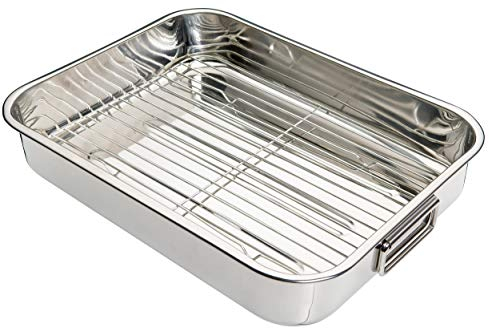 Kitchen Craft - Fuente de Horno Rectangular con Rejilla (Acero Inoxidable), Color Plateado
