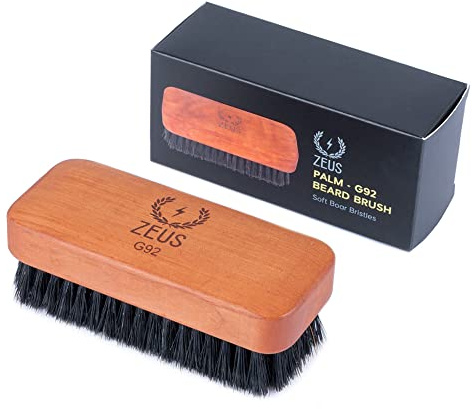 ZEUS Palm Beard Brush for Men, Soft 100% Boar Bristles, Gently Detangles, Smooths & Conditions Facial Hair, German-Made Pear Wood Handle (G92)
