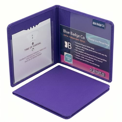 Blue Badge Co Purple Hologram-Safe Wallet Disabled | Parking Permit Cover Holder Fits New Badge includes Timer Clock
