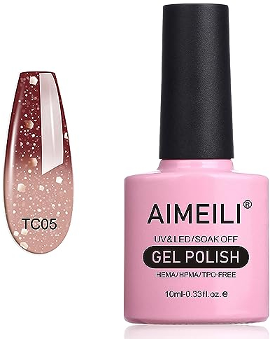 AIMEILI UV LED Nagellack Thermo Gellack ablösbarer Temperatur Farbwechsel Gel Nagellack Glitzer Gel Polish - Chocolate Spark (TC05) 10ml